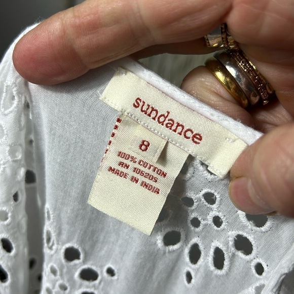 Sundance White Jasper Springs Eyelet Asymmetrical Hemline Summer Dress Size 8 - Picture 7 of 8